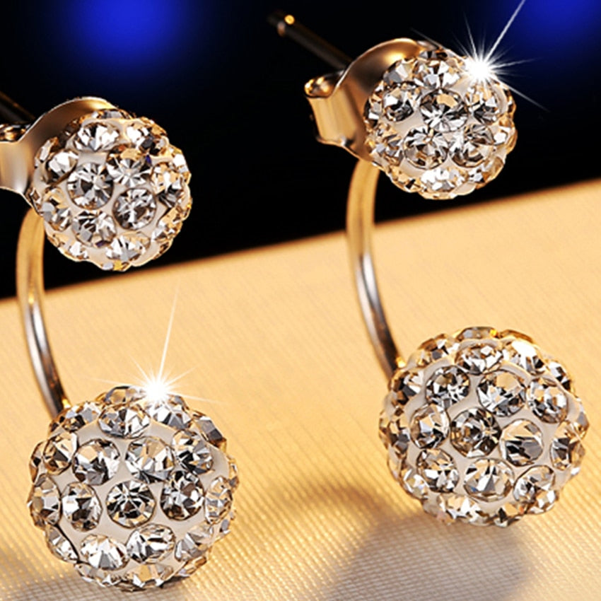 Women 's Luxury Shambhala Crystal Ball Stud Earrings Fashion Silver Plated Jewelry Temperament Princess Stud Earrings