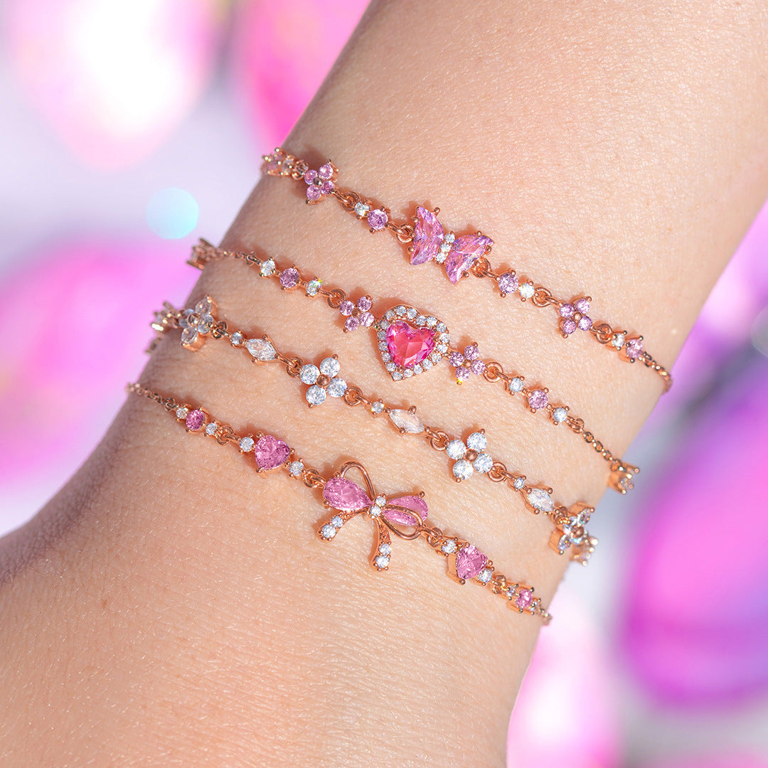 Ins Style Cute Sweet Bracelet Love Zircon Butterfly Festival Bracelet Women's Valentine's Day Gift Jewelry