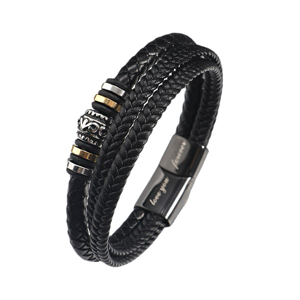 Stainless steel multi-layer woven bracelet men's titanium steel fashionable leather bracelet engraved gift