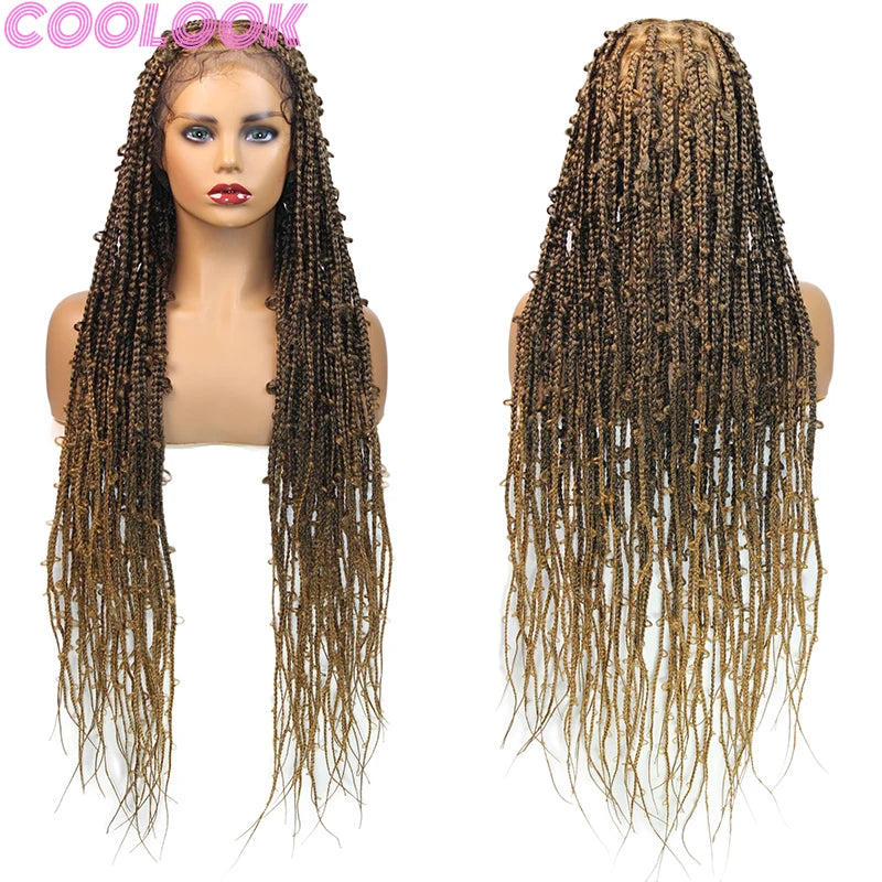 Synthetic Full Lace Front Box Braided Wig Butterfly Locs Braid Wig for African Women 36'' Goddess Looped Braids Lace Frontal Wig