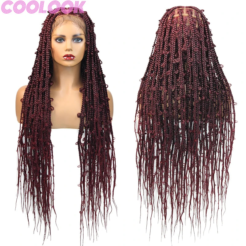 Synthetic Full Lace Front Box Braided Wig Butterfly Locs Braid Wig for African Women 36'' Goddess Looped Braids Lace Frontal Wig