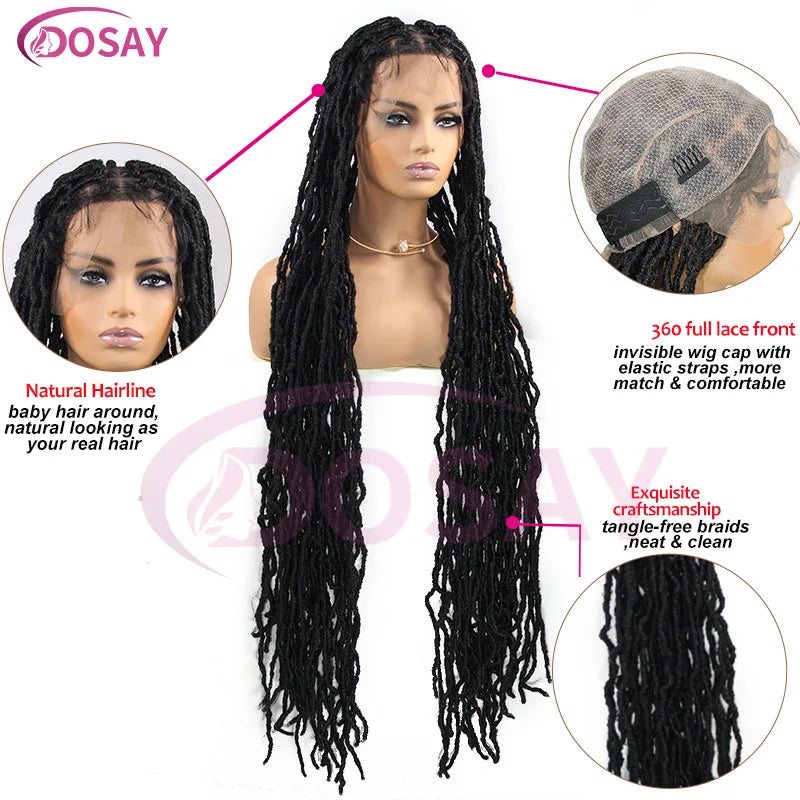 40'' Synthetic Braided Wig Locs Goddess Full Lace Box Braids Wig For Black Women Soft Butterfly Faux Crochet Hair Wig PreLooped