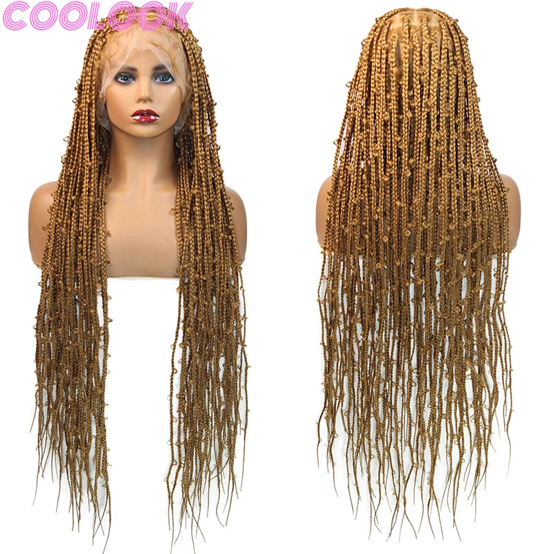 Synthetic Full Lace Front Box Braided Wig Butterfly Locs Braid Wig for African Women 36'' Goddess Looped Braids Lace Frontal Wig