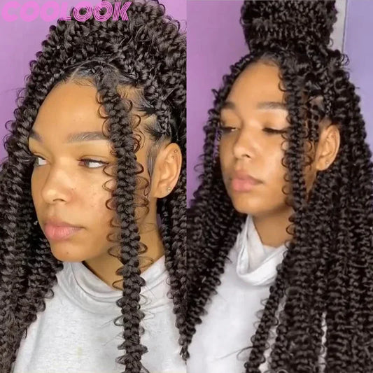 Synthetic Full Lace Front Box Braided Wig Butterfly Locs Braid Wig for African Women 36'' Goddess Looped Braids Lace Frontal Wig