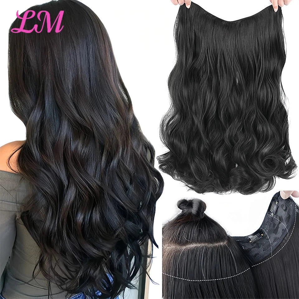 LM Synthetic Long Wave V-shaped Hair Extension Half Wig Heat Resistant Straight Fake Hair Hairpiece for Women