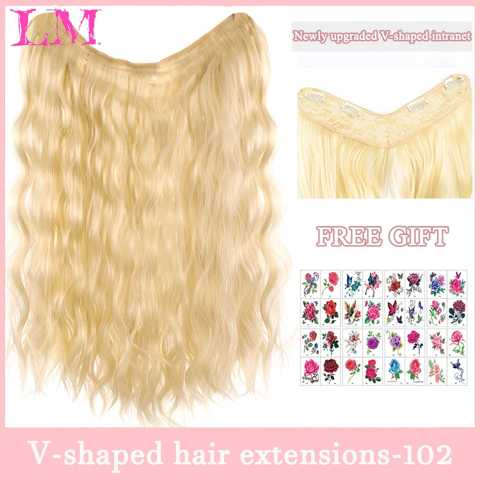 LM Synthetic Long Wave V-shaped Hair Extension Half Wig Heat Resistant Straight Fake Hair Hairpiece for Women