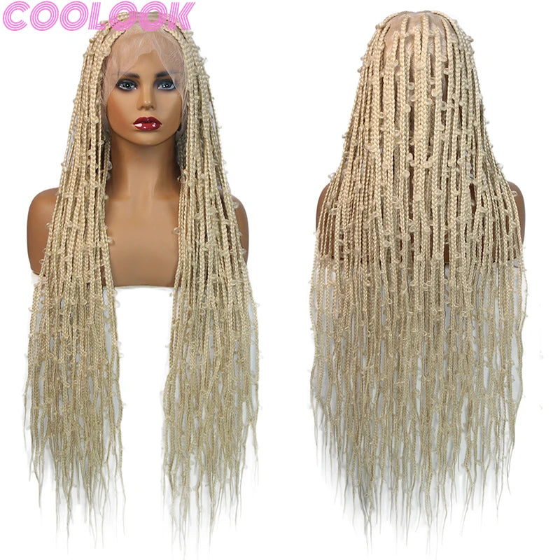 Synthetic Full Lace Front Box Braided Wig Butterfly Locs Braid Wig for African Women 36'' Goddess Looped Braids Lace Frontal Wig