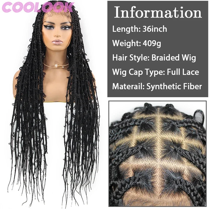 Synthetic Full Lace Front Box Braided Wig Butterfly Locs Braid Wig for African Women 36'' Goddess Looped Braids Lace Frontal Wig