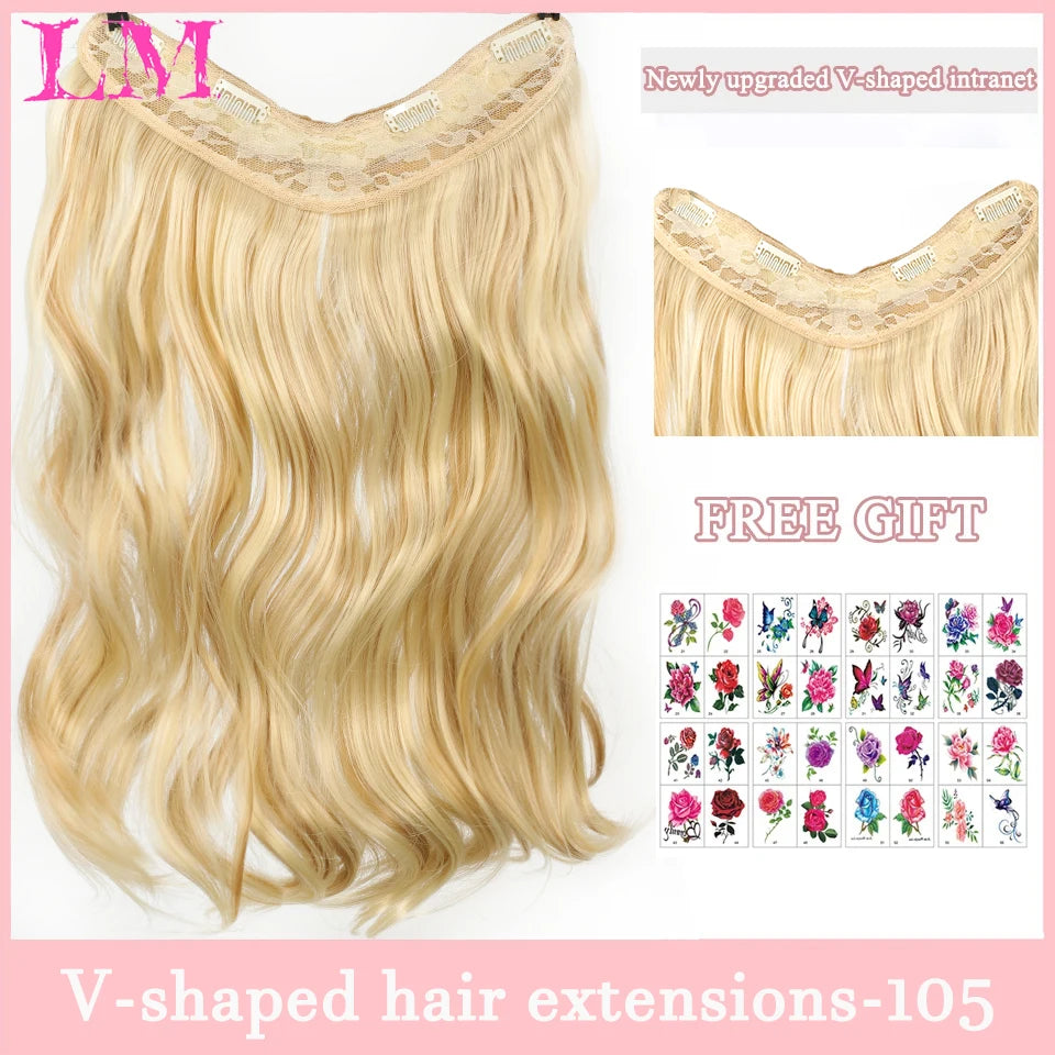 LM Synthetic Long Wave V-shaped Hair Extension Half Wig Heat Resistant Straight Fake Hair Hairpiece for Women