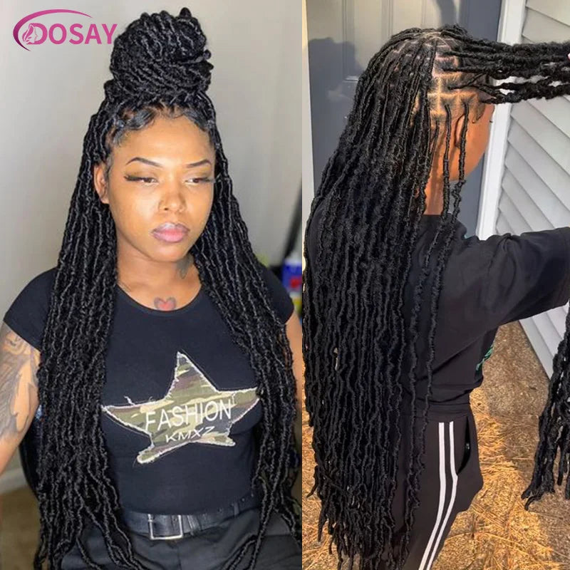 40'' Synthetic Braided Wig Locs Goddess Full Lace Box Braids Wig For Black Women Soft Butterfly Faux Crochet Hair Wig PreLooped