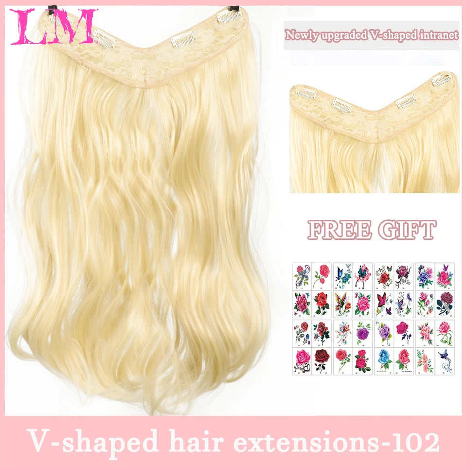 LM Synthetic Long Wave V-shaped Hair Extension Half Wig Heat Resistant Straight Fake Hair Hairpiece for Women