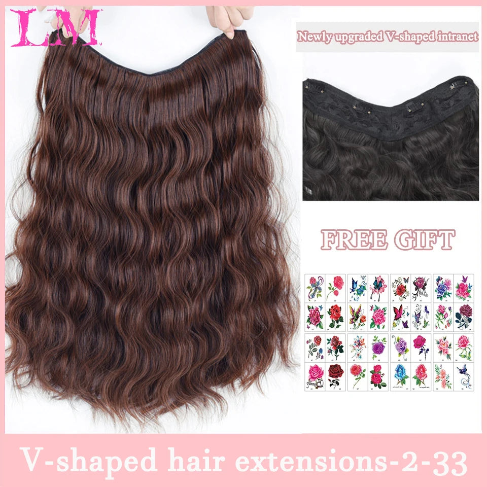 LM Synthetic Long Wave V-shaped Hair Extension Half Wig Heat Resistant Straight Fake Hair Hairpiece for Women