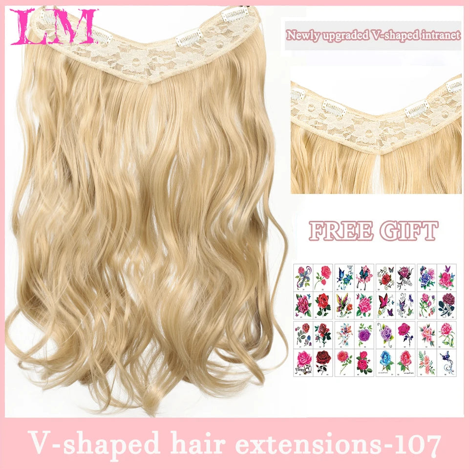 LM Synthetic Long Wave V-shaped Hair Extension Half Wig Heat Resistant Straight Fake Hair Hairpiece for Women