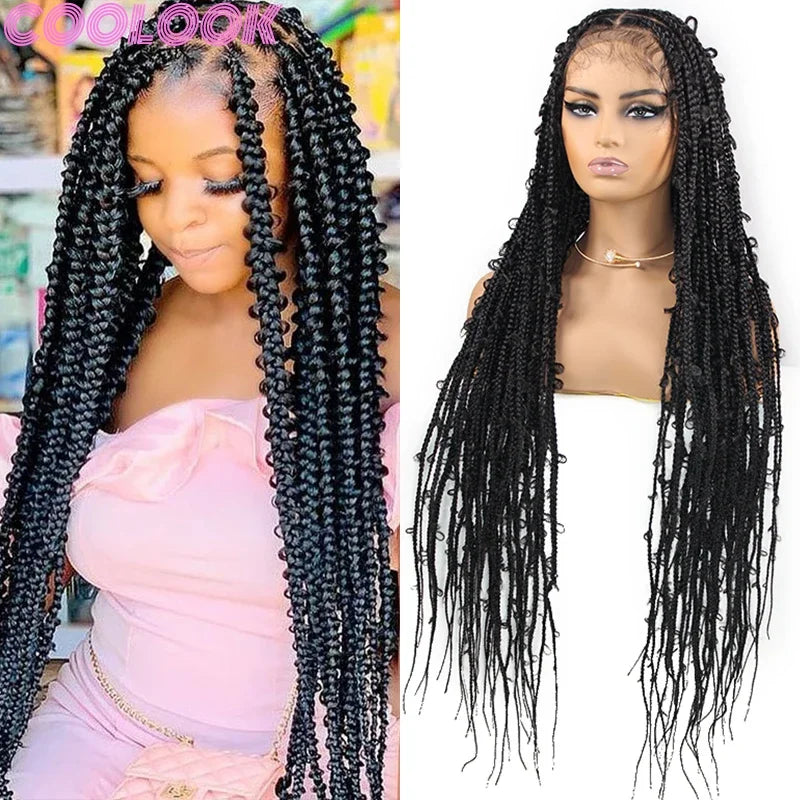 Synthetic Full Lace Front Box Braided Wig Butterfly Locs Braid Wig for African Women 36'' Goddess Looped Braids Lace Frontal Wig