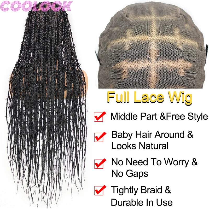 Synthetic Full Lace Front Box Braided Wig Butterfly Locs Braid Wig for African Women 36'' Goddess Looped Braids Lace Frontal Wig