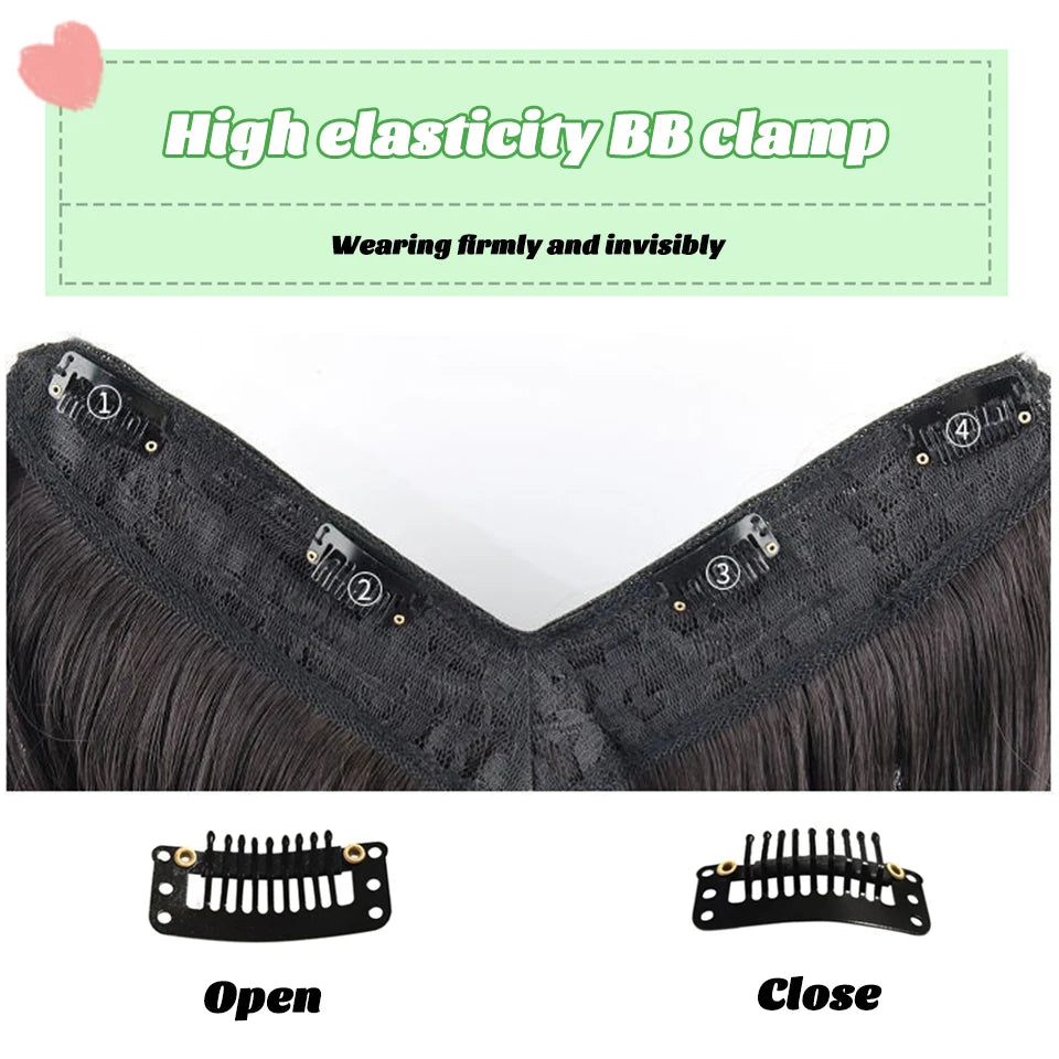 LM Synthetic Long Wave V-shaped Hair Extension Half Wig Heat Resistant Straight Fake Hair Hairpiece for Women