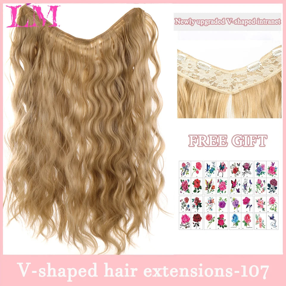 LM Synthetic Long Wave V-shaped Hair Extension Half Wig Heat Resistant Straight Fake Hair Hairpiece for Women