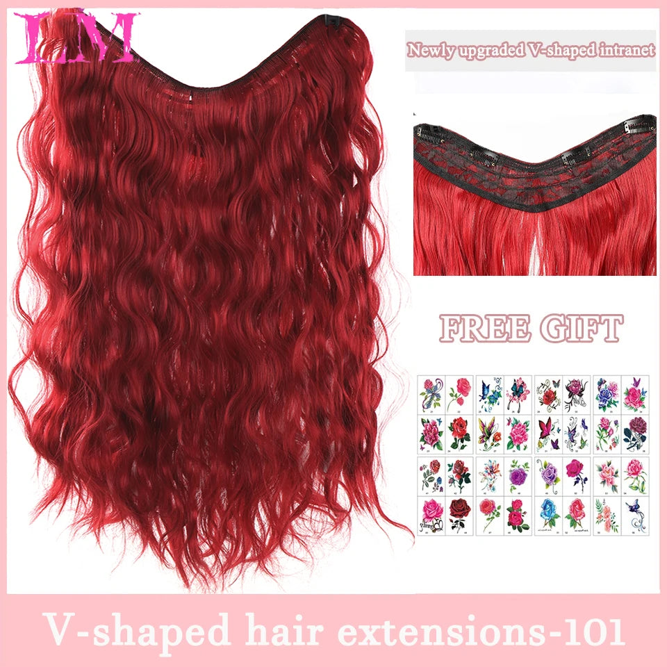 LM Synthetic Long Wave V-shaped Hair Extension Half Wig Heat Resistant Straight Fake Hair Hairpiece for Women